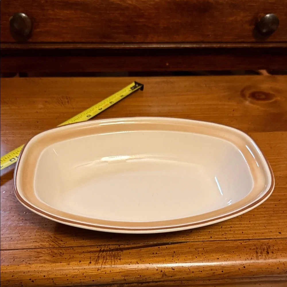 Cream and Tan Stoneware Serving Dish